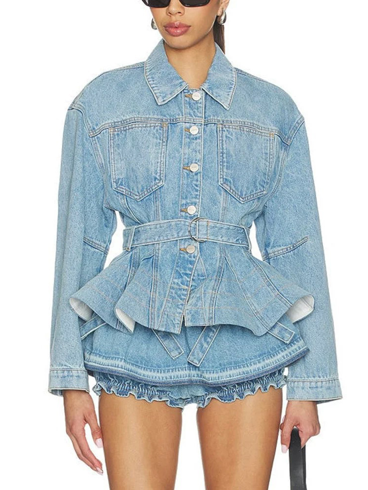 Sewing Jackets - Women Denim Shorts Two Piece Set