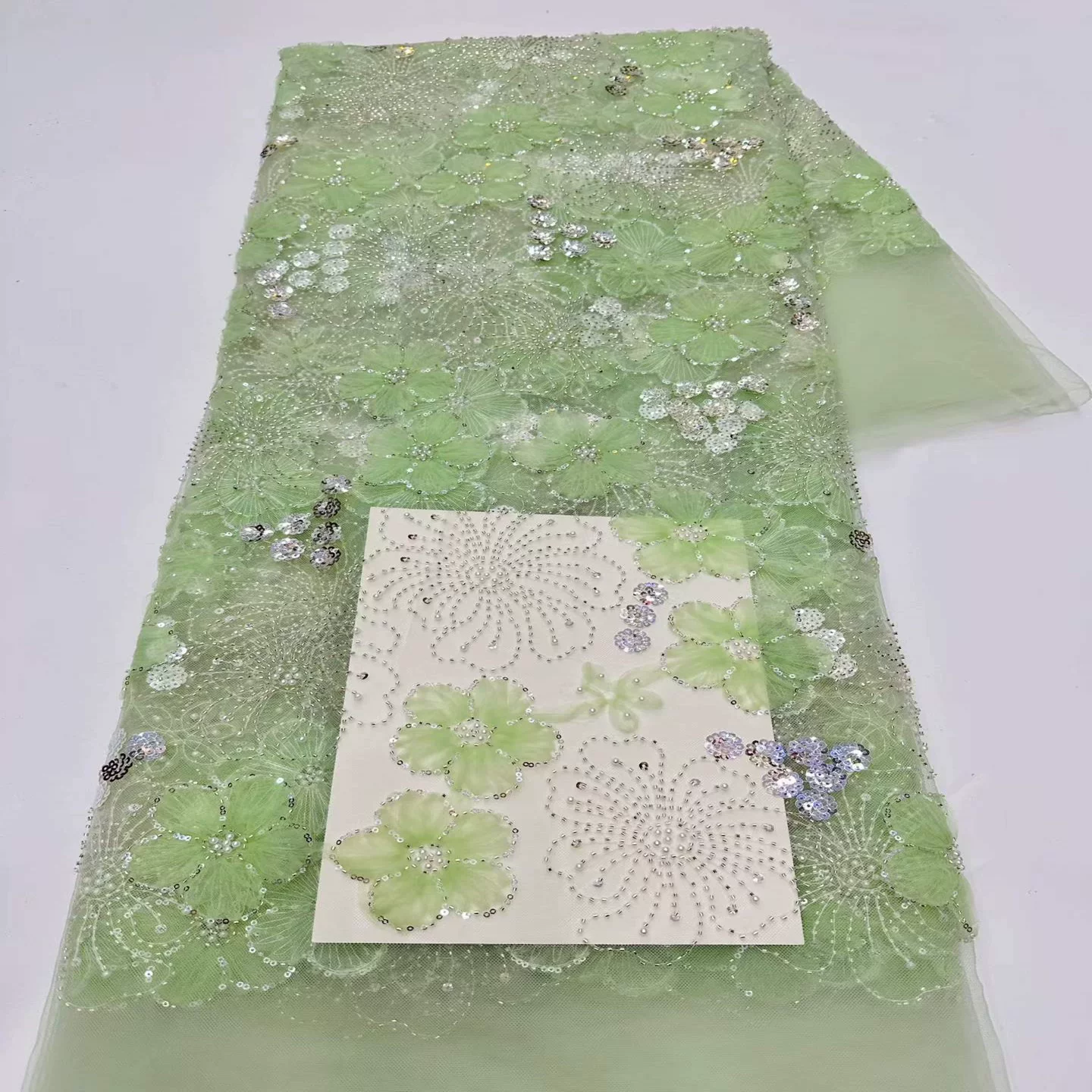 Sewing Embroidery Fabric - 5yard soft mesh fabric Crystal bead