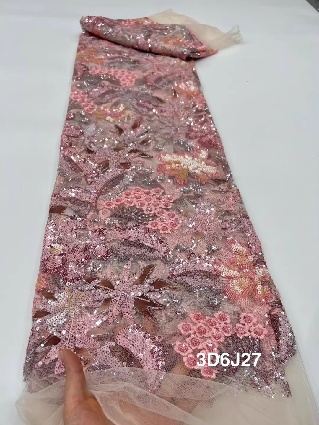 Sewing Embroidery Fabric - 5yard luxury Gauze Fabric Exquisite Sequin