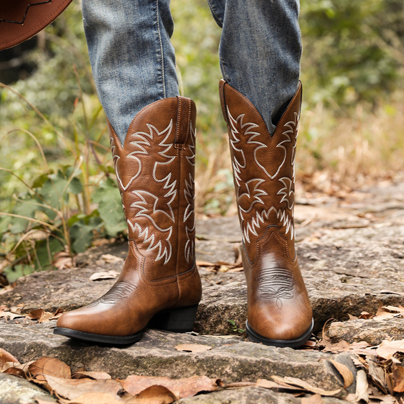 New Men Handmade Cowboy Boots  – Sewing Embroidery Fabric Bewertung und Preis